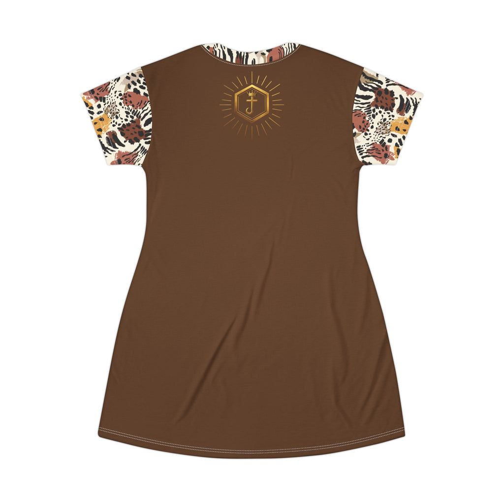 Robe t-shirt marron à manches imprimées safari