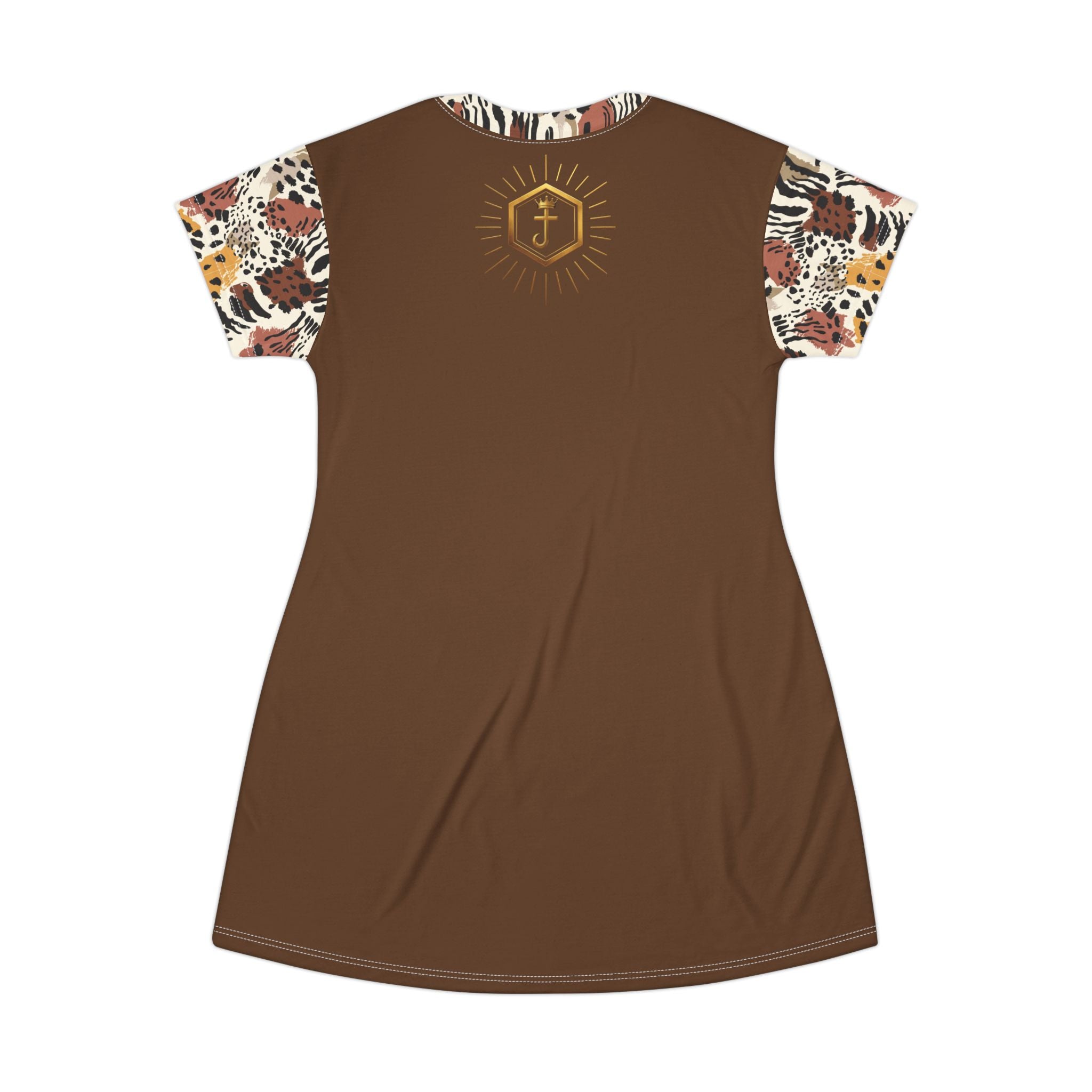 Robe t-shirt marron à manches imprimées safari