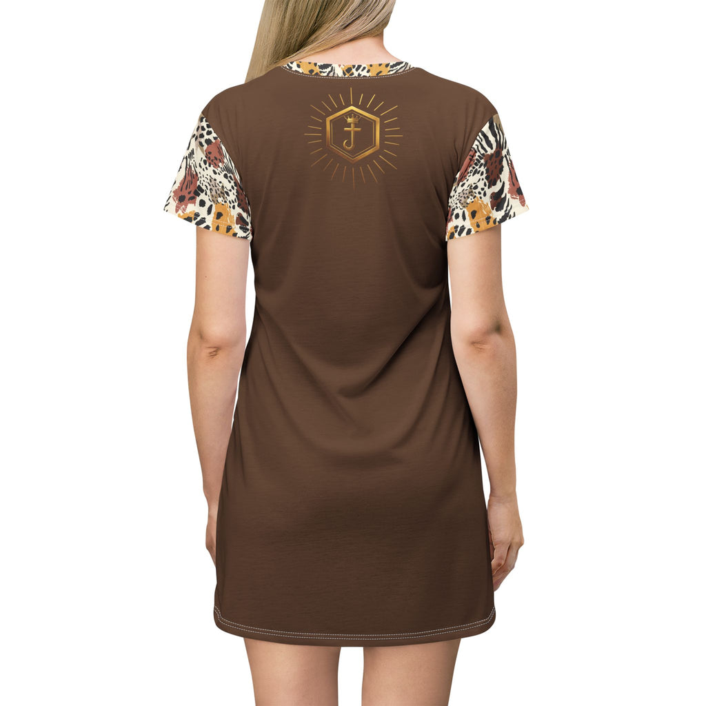 Robe t-shirt marron à manches imprimées safari