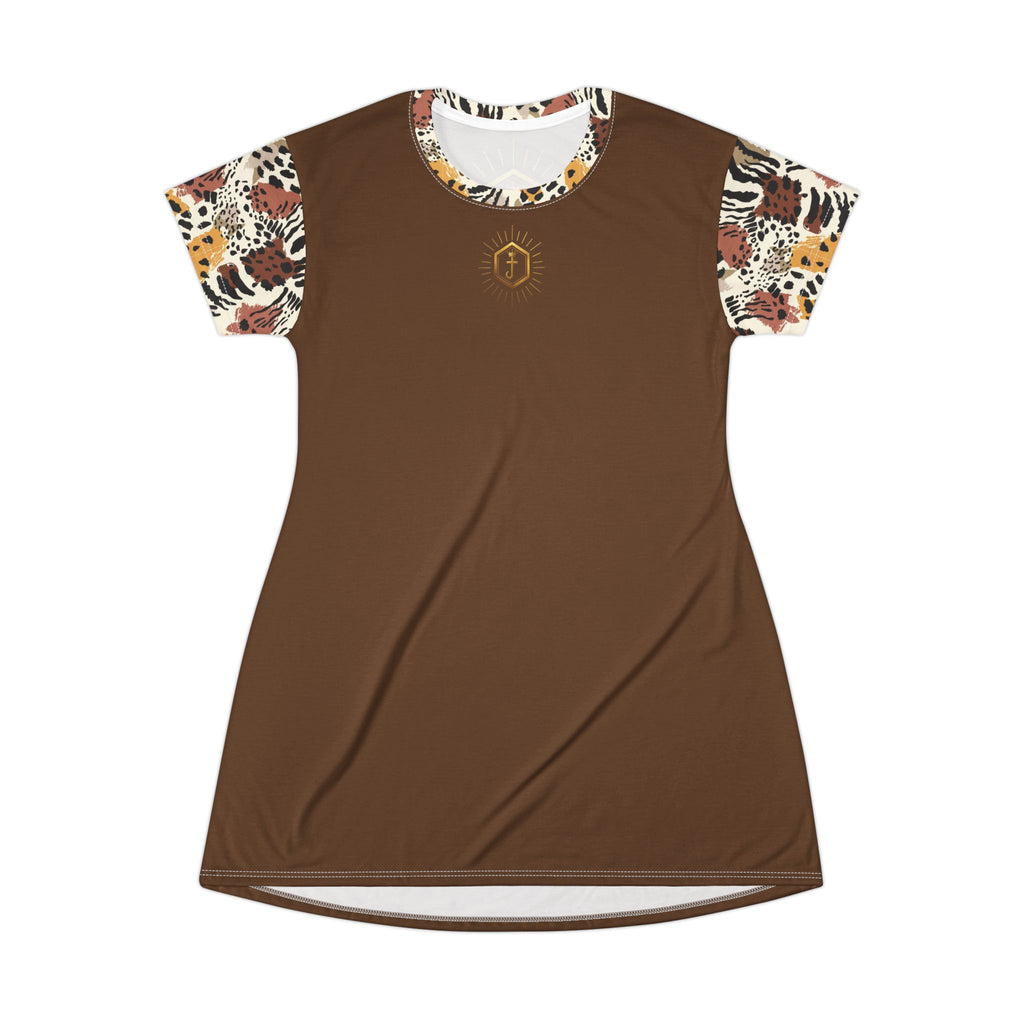Robe t-shirt marron à manches imprimées safari
