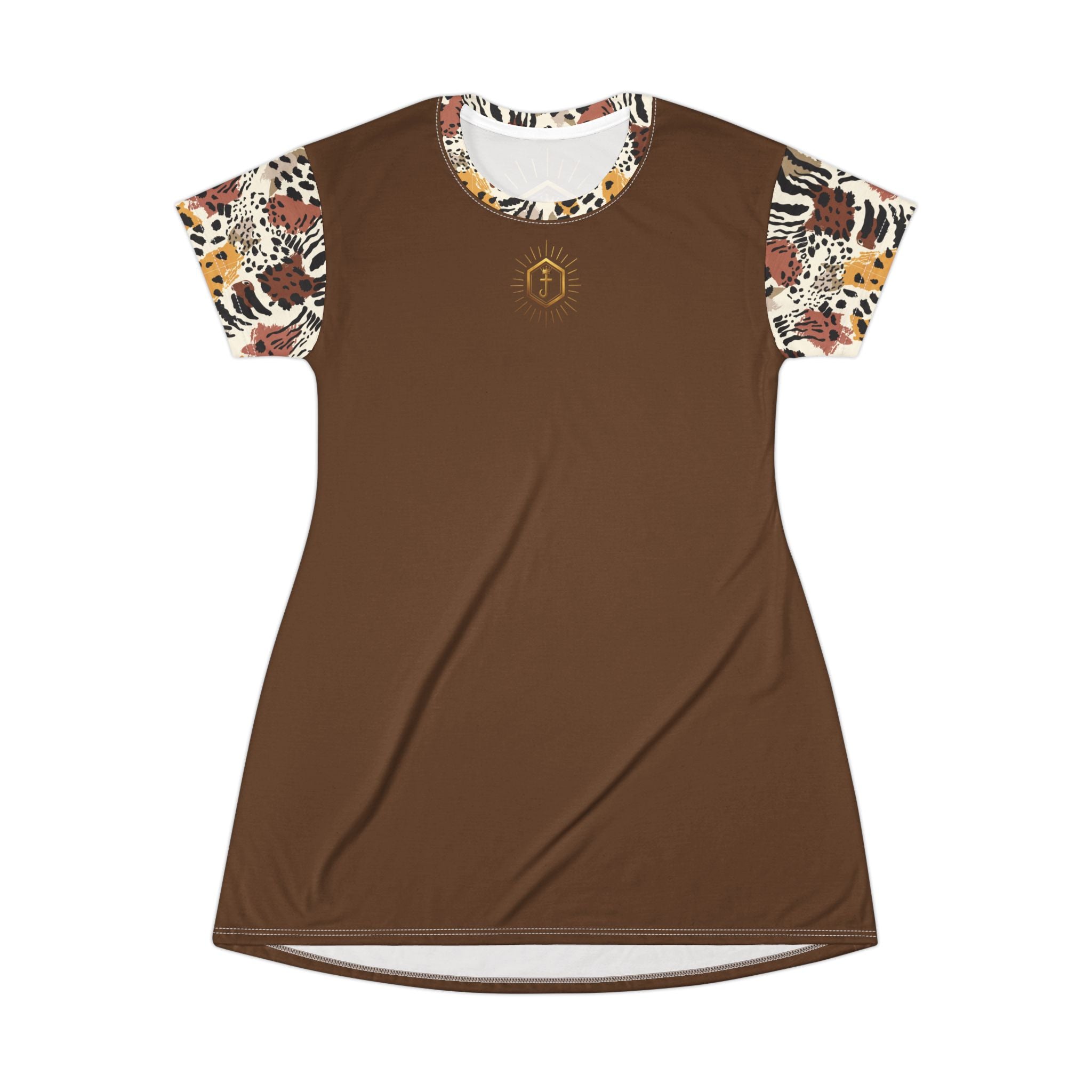 Robe t-shirt marron à manches imprimées safari